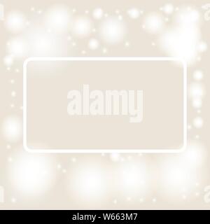 Vector illustration. Beige background with bokeh and lights and frame for text for festive greeting cards Stock Vector