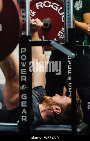 Male Competitor at the University of Leeds Powerlifting meet up at Implexus Gym. Stock Photo