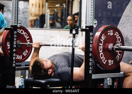 Male Competitor at the University of Leeds Powerlifting meet up at Implexus Gym. Stock Photo