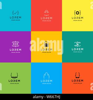 code coding logo design set vector template Stock Vector