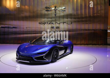 --FILE--A Qiantu Motor NEV sports car is on display during the 17th Shanghai International Automobile Industry Exhibition, also known as Auto Shanghai Stock Photo