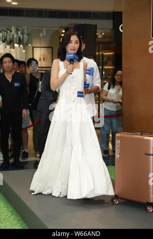 Singer and actress Charlene Choi of Hong Kong pop duo Twins attends a promotional event for Samsonite in Hong Kong, China, 26 July 2018. Stock Photo