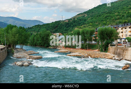 river in Sort, Pyrenees Mountains, Spain Stock Photo