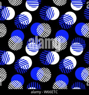 Exaggerated Retro Geo Dots Vector Seamless Pattern. Over Scaled Modern Geometric White and Blue Circles. Simple Bold Streaking Minimalist Background. Stock Vector