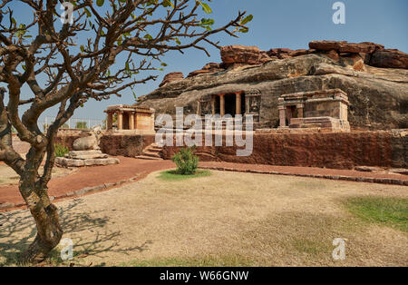 outside of Ravana Phadi Cave Temples, Aihole, Karnataka, India Stock Photo