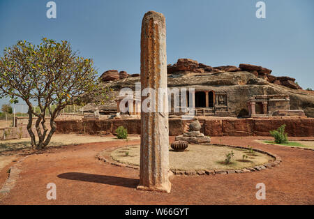 outside of Ravana Phadi Cave Temples, Aihole, Karnataka, India Stock Photo