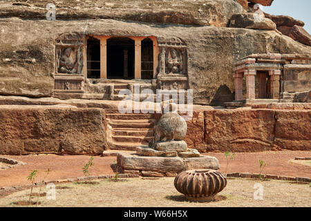 outside of Ravana Phadi Cave Temples, Aihole, Karnataka, India Stock Photo