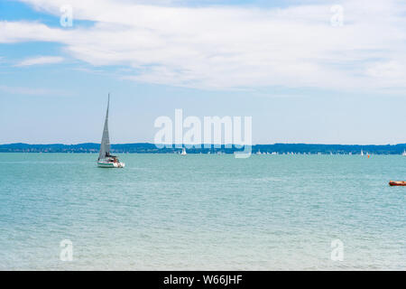 View on lake Chiemsee from Fraueninsel, Frauenchiemsee with boats, Sailboats.    Bavaria, Bayern, Germany Stock Photo