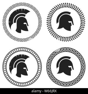 Vector illustration. Set of helmet silhouettes with greek wreath. Stock Vector