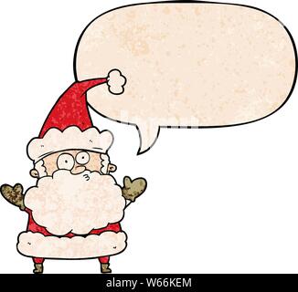 cartoon confused santa claus shurgging shoulders with speech bubble in retro texture style Stock Vector