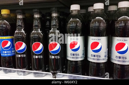 --FILE--Bottles of Pepsi coke are pictured at a supermarket in Changzhou city, east China's Jiangsu province, 1 July 2018.      PepsiCo, Inc China has Stock Photo