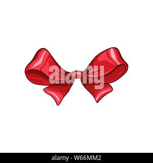 Red bow hand drawn vector isolated illustration. Ribbon knot cartoon drawing on white background. Bowknot doodle sticker xmas clipart. Bow-tie colored greeting card design element Stock Vector