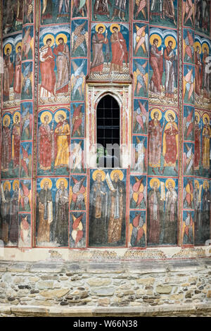 Moldovița Monastery (Mânăstirea Moldovița), Bucovina, Romania. One of the famous Painted Churches of Moldavia, it was completed in 1537 Stock Photo