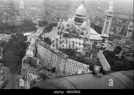 Paris,France-07-12-1940 unique historic aerial of Mont Matre Cathedral, taken by a German aerial reconnaissance photographer during German occupation of France Stock Photo