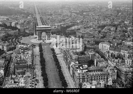 Paris,France-07-12-1940 unique historic aerial of Place de lètoile and Arc de Triomphe, taken by a German aerial reconnaissance photographer during German occupation of France Stock Photo