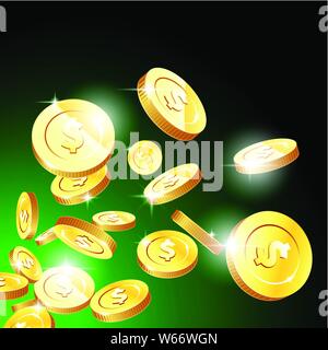 Explosion of gold coins, casino fortune and jackpot concept, flying money background Stock Vector