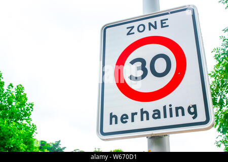 Dutch Traffic Sign 30 Km H Speed Limit It Is Forbidden To Drive Faster Than 30 Kilometers Per Hour Stock Photo Alamy