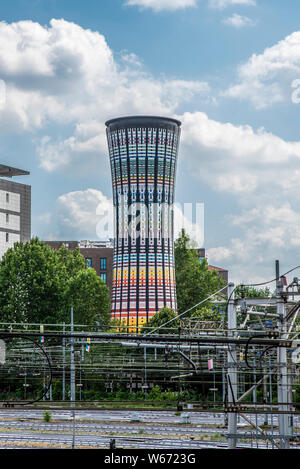 Milan, Italy; July 2019 : The Torre Arcobaleno or Rainbow Tower is a colorful water tower in the Italian city of Milan near the Garibaldi train statio Stock Photo