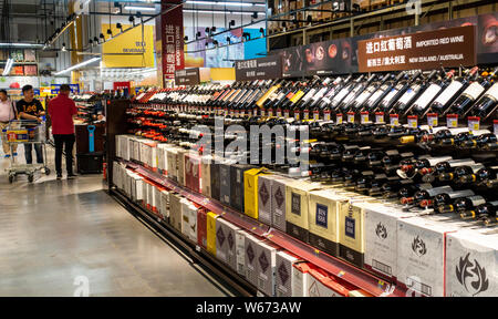 --FILE--Bottles of red wine imported from Australia and New Zealand are for sale at a Metro Supermarket in Shanghai, China, 12 June 2018.   China on M Stock Photo