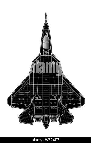 The Newest Russian jet fighter aircraft. Vector draw Stock Vector