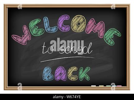 Back to school poster hand drawn on chalkboard. Vector illustration Stock Vector