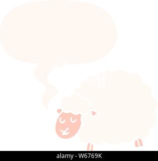 cartoon sheep with speech bubble in retro style Stock Vector