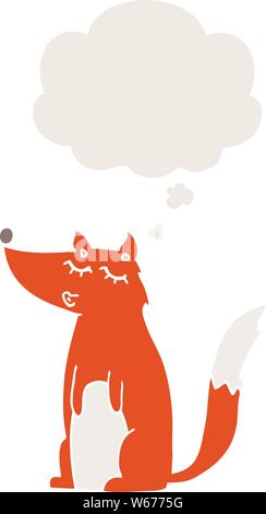 cartoon wolf with thought bubble in retro style Stock Vector