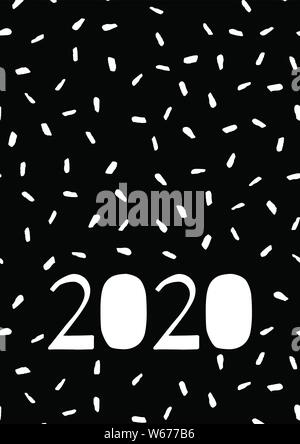 2020 Abstract Vector Hand Draw black and white. Monochrome minimalism style. Poster calendar flyer layout, printing media, brochure A3, A4, A5 Stock Vector