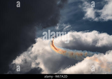 Aerobatic solo performs at Bray Air Display 2019 in the open sky. Ireland. Stock Photo