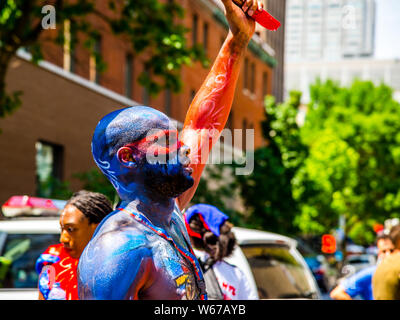 Caribbean parade in downtown Montreal Stock Photo