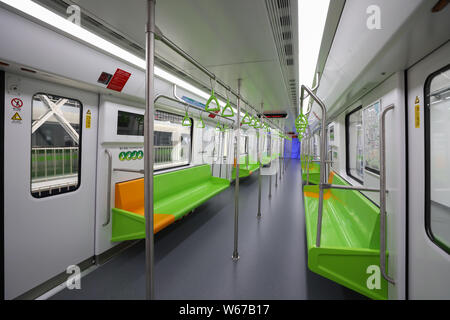 Interior view of the 5,000th subway carriage during the ceremony to mark the Shanghai Metro system receiving its 5,000th carriage for the Metro Line 2 Stock Photo