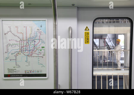 Interior view of the 5,000th subway carriage during the ceremony to mark the Shanghai Metro system receiving its 5,000th carriage for the Metro Line 2 Stock Photo