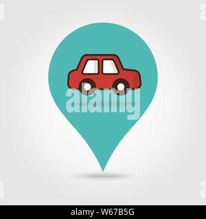 Map pointer with car icon. Vector illustration, map pointer, eps 10 Stock Vector