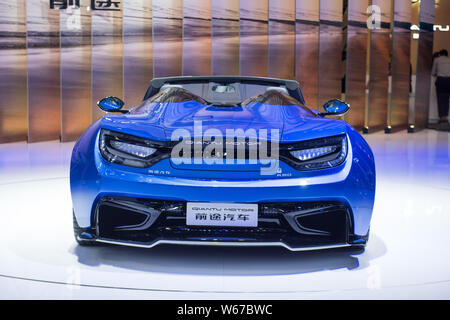 --FILE--A Qiantu Motor NEV sports car is on display during the 17th Shanghai International Automobile Industry Exhibition, also known as Auto Shanghai Stock Photo