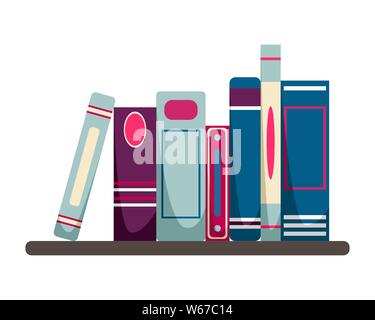 Books stand on a hinged bookshelf. Flat educational illustration in cartoon style. Isolated illustration Stock Vector