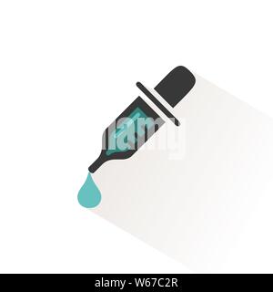 Dropper pipette icon with beige shadow. Pharmacy and laboratory vector illustration Stock Vector