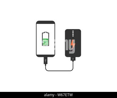 Vector illustration, flat design. Powerbank Charges Smartphone icon Stock Vector