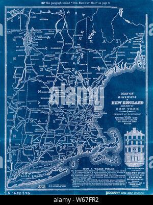 0052 Railroad Maps Map of railways in New England and part of New York engraved by D C Hitchcock for the Pathfinder Railway Inverted Rebuild and Repair Stock Photo