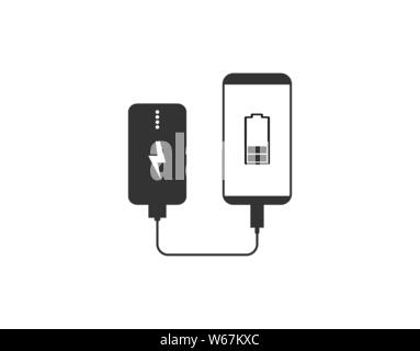 Vector illustration, flat design. Powerbank Charges Smartphone icon Stock Vector