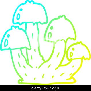 cold gradient line drawing of a cartoon mushrooms Stock Vector
