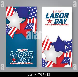 Labor Day flyer or poster set. Vertical banners for advertisement. USA national holiday design concept. Vector illustration. Stock Vector