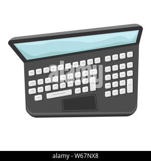 Desktop computer, laptop. Top view of laptop in flat cartoon vector style. Isolated illustration. Stock Vector