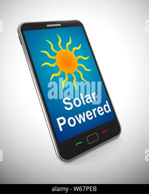 Solar powered mobile phone using electric energy from the sun. Alternative green and eco-friendly generation - 3d illustration Stock Photo