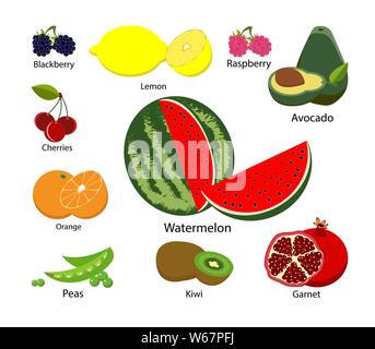 Set of fruits on white isolated background. Vector illustration Stock Vector
