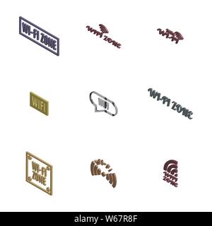 Set of various wireless icons isolated on a white background. 3D isometric style, vector illustration. Stock Vector