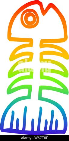 rainbow gradient line drawing of a cartoon fish bones Stock Vector