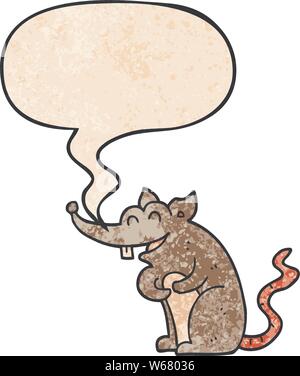 cartoon rat with speech bubble in retro texture style Stock Vector