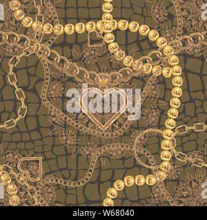 Cute gold chain texture seamless. Flat and solid color vector illustration. Stock Vector