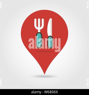 Café and Restaurants Location Icon, Restaurant Logo on Round Pin Map ...