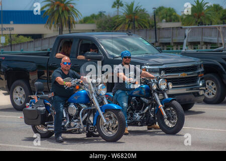 Daytona Beach Florida. July 07, 2019 Motorcyclists on Speedway International Boulevard at Broadway Bridge area. Stock Photo